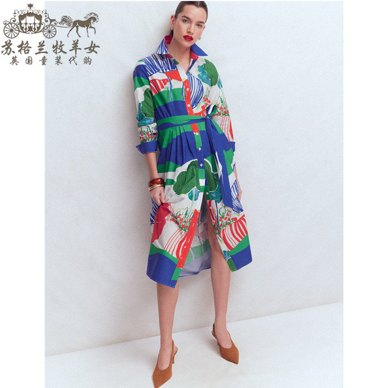 英国Boden代购 女装26春夏新款 英伦印花长袖中长衬衫裙连衣裙子