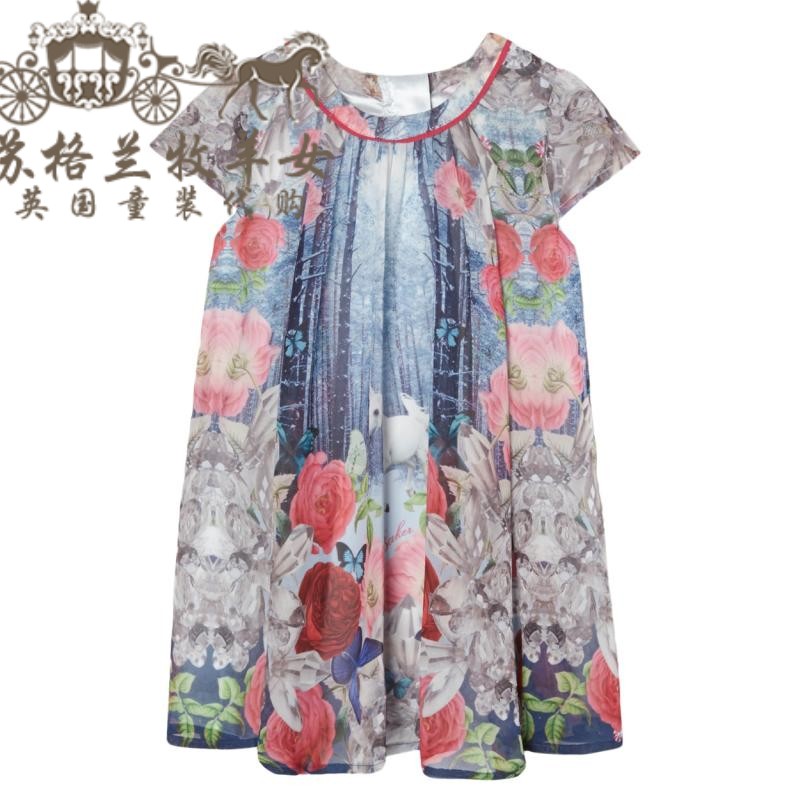 现货英国Next童装 女童女婴夏款 独角兽花朵森林短袖宽松连衣裙子