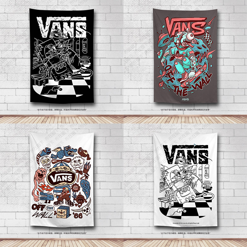 潮牌vans挂布万斯背景墙布 ins宿舍床头装饰挂毯网红直播背景布