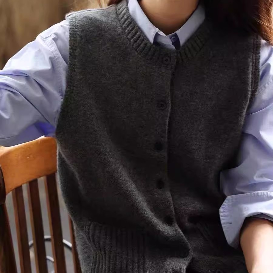 2025冬法式全羊毛灰色毛针织衫
