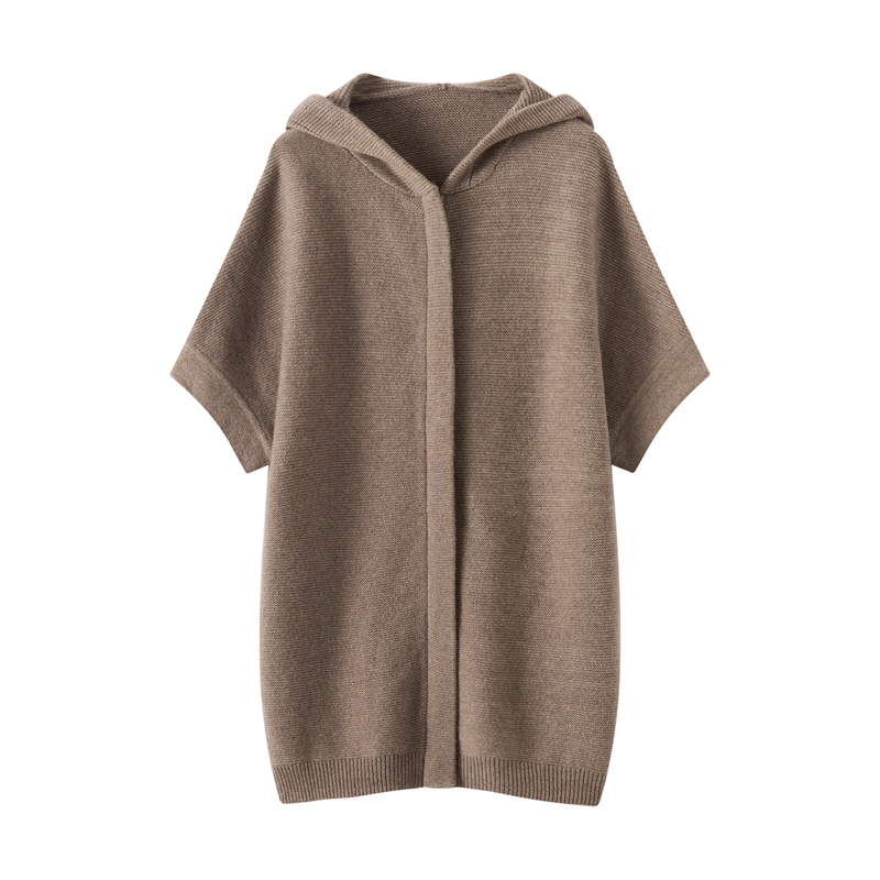 中长款连帽100%纯羊毛针织开衫