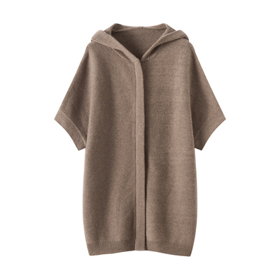 中长款连帽100%纯羊毛针织开衫