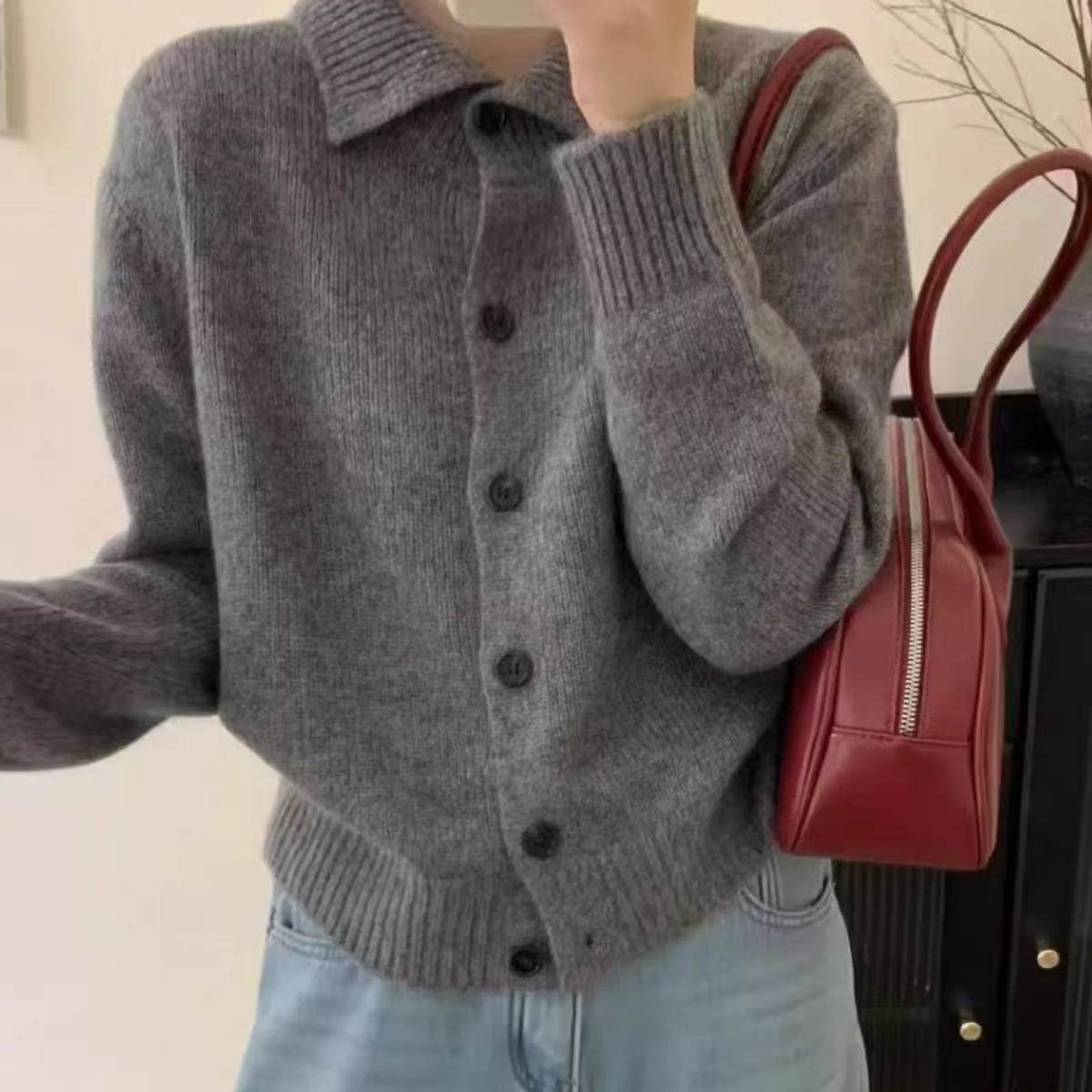 100%羊毛开衫女立领加厚拉链