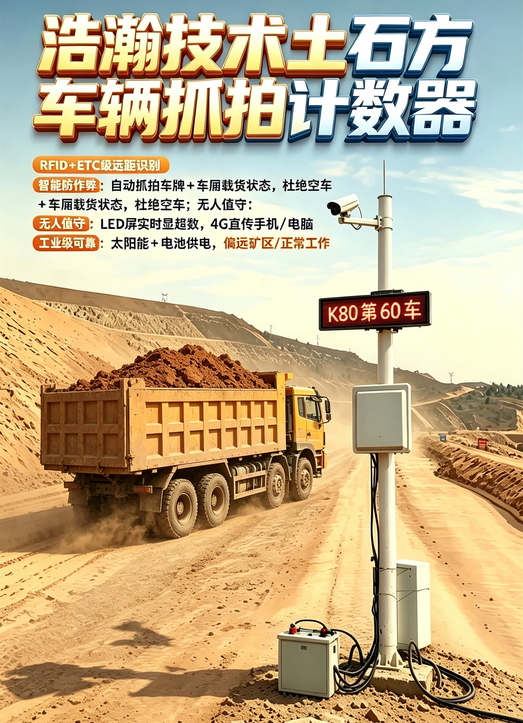 无人值守渣土车k监控ETC土石计数器