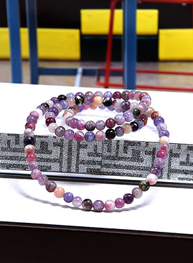 天然樱花雨碧玺绕手三圈圆珠手链时尚简约圆珠老矿手串男女款饰品