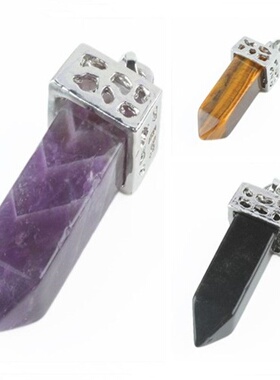 天然水晶石头四角柱吊坠 42x12mm镀银坠子 速卖通欧美款