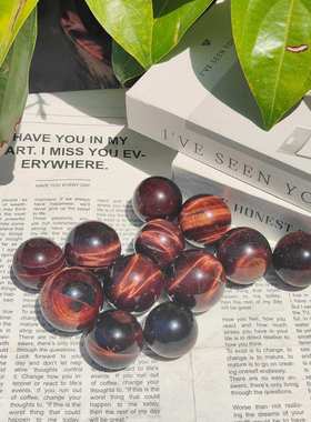 天然水晶红虎眼球把玩装饰球虎眼石原石打磨家居装饰摆件原厂