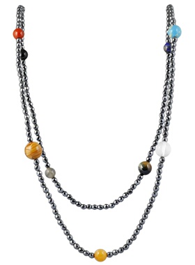 创意款太阳系九大行星水晶圆珠配切面黑胆石珠子奇幻星球个性项链