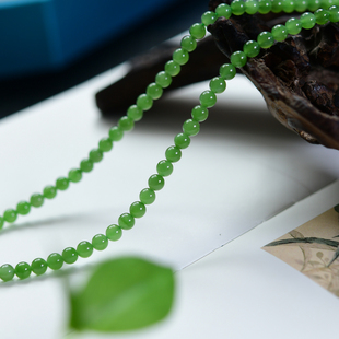天然和田玉碧玉项链5mm佛珠苹果绿长链挂件料绿色阳绿男女珠链