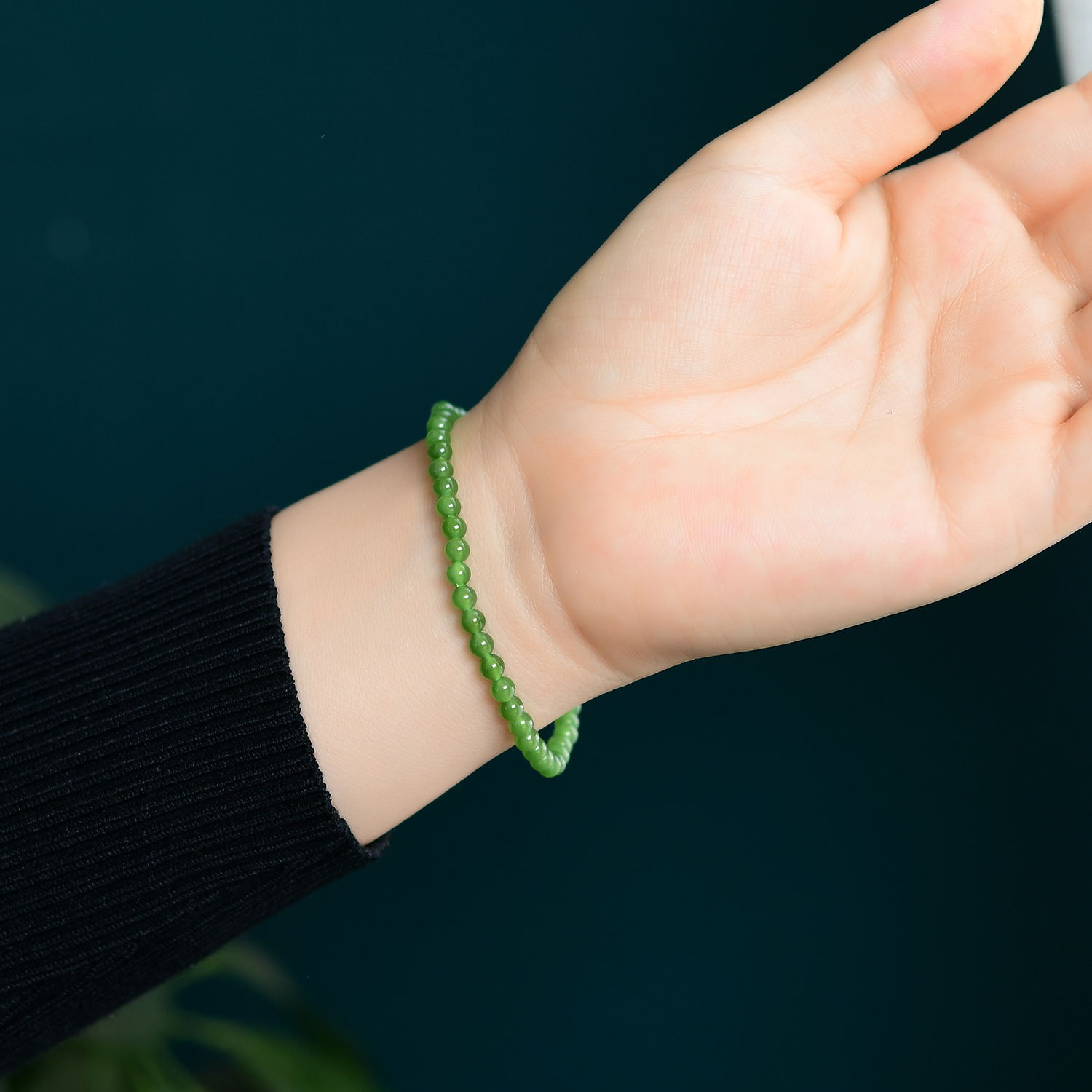 4mm满绿碧玉手链女小米天然俄料苹果绿珠链圆珠阳绿辣阳手串手链