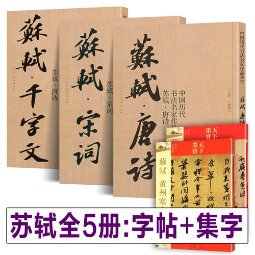 【全5册】苏轼书法全集 唐诗宋词集字+苏轼千字文+苏轼墨迹选二+洞庭春色赋中山松醪赋 赤壁赋小楷尺牍苏东坡行书草书毛笔书法字帖 - 封面