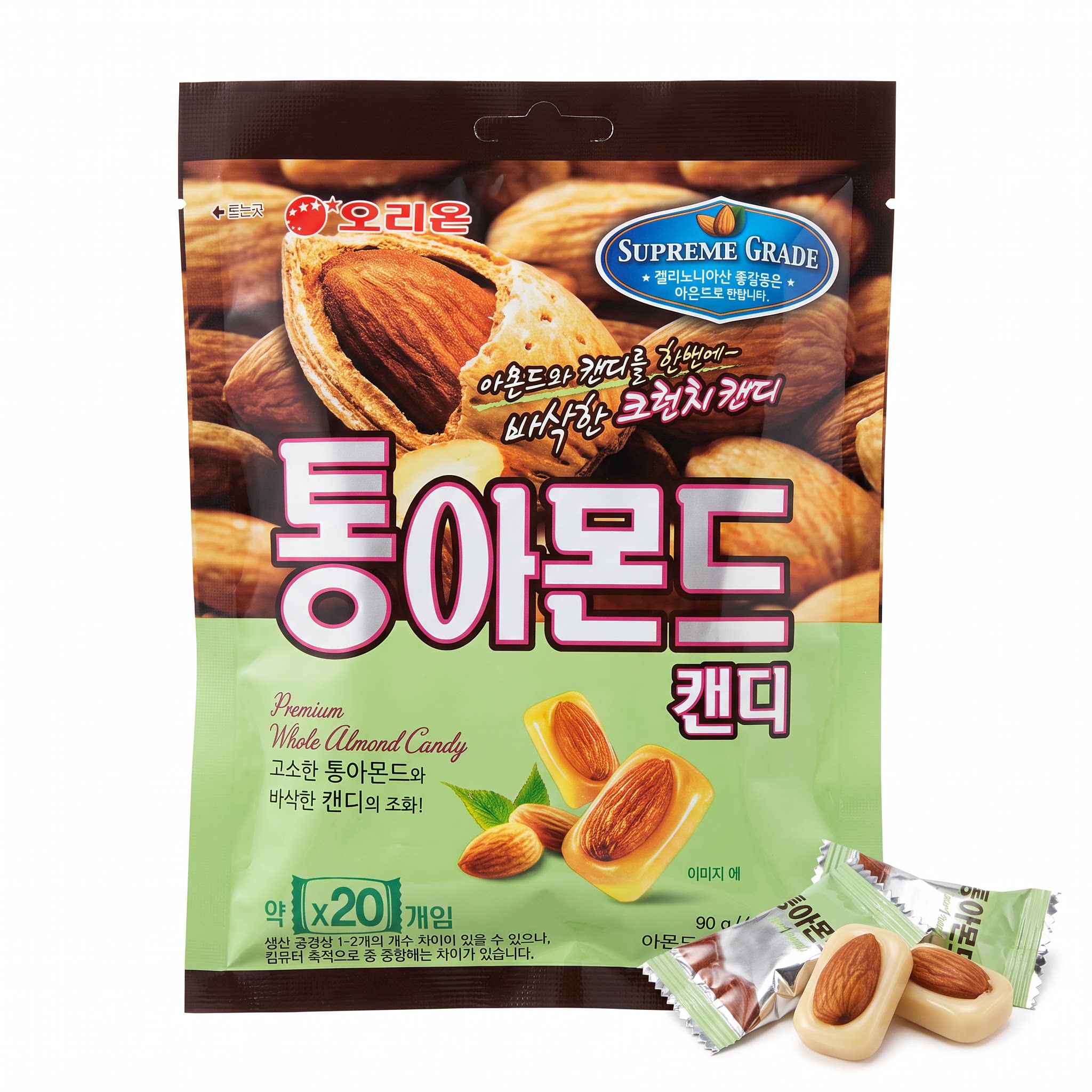 好丽友全扁桃仁糖果90g奥里恩韩国进口奶味坚果糖零食奶糖乳糖