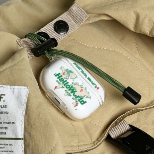 原创你好世界地图露营风苹果耳机软壳适用AirPods3挂绳pro2二代保护壳新型号小众简约潮流透明保护套挂绳户外