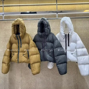 欧货设计感双拉链面包羽绒服女短款 加厚保暖白鸭绒外套 2024年新款