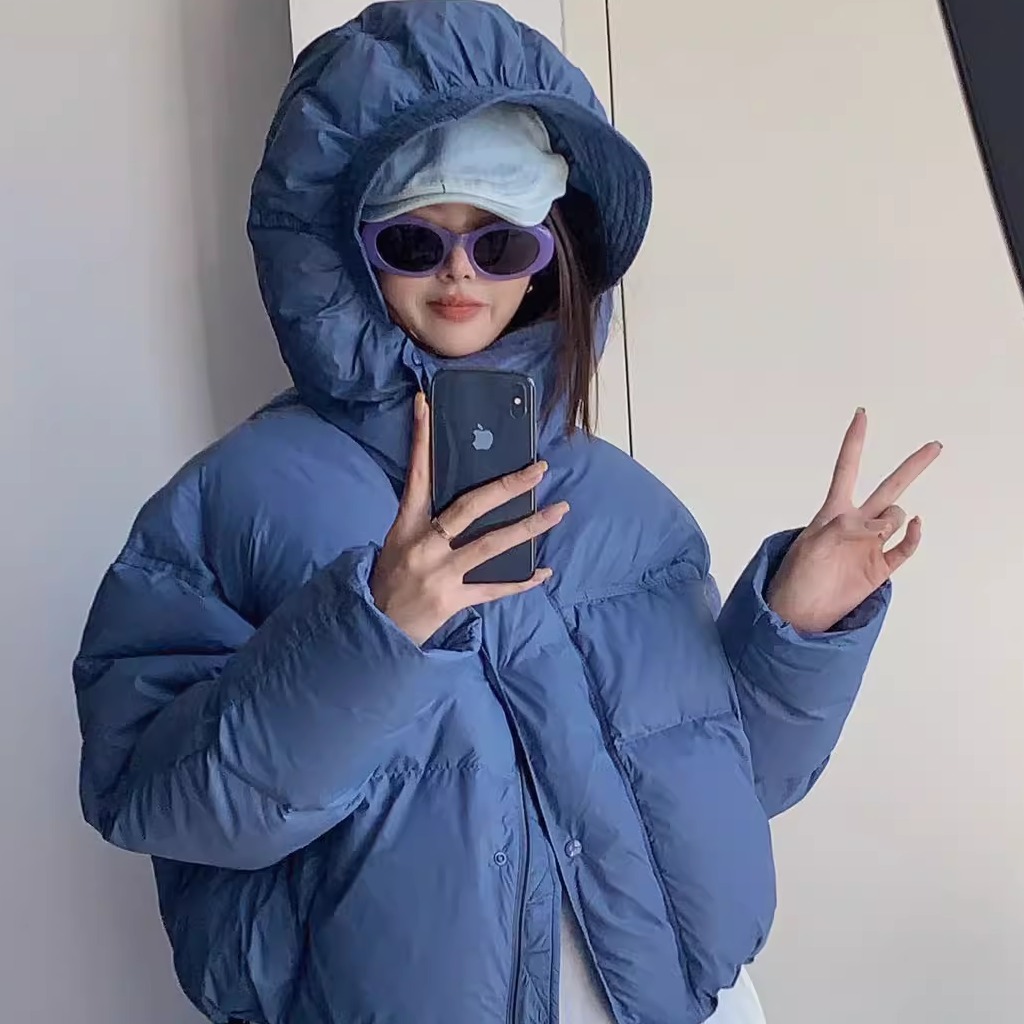 韩版短款连帽白鸭绒羽绒服