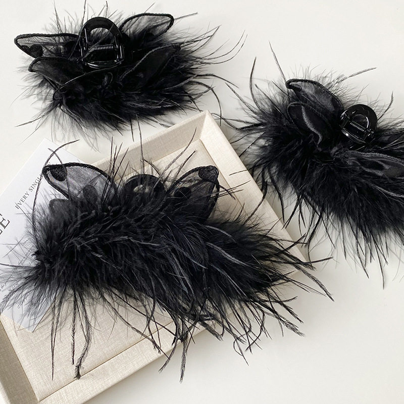 秋冬新款超仙羽毛抓夹大号发量多后脑勺盘发鲨鱼夹纯欲风发夹头饰,饰品/流行首饰/时尚饰品新,民族风发饰,淘宝优惠券,粉丝福利购,淘宝优惠卷