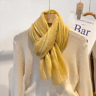 纯色淡雅镂空文艺棉麻短款小围巾女春秋窄版亚麻防晒纱巾薄款透气