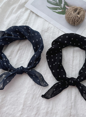 100%亚麻波点小方巾女58x58cm多功能发带头巾百搭文艺装饰小围巾