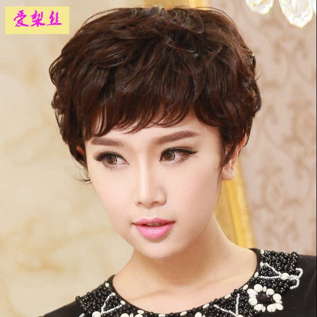 整顶假发女短卷发中老年妈妈款纹理烫短发气质蓬松真发混丝