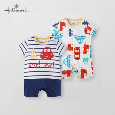 Hallmark贺曼男婴儿宝宝纯棉新生儿短袖家居连体衣哈衣爬服两件59