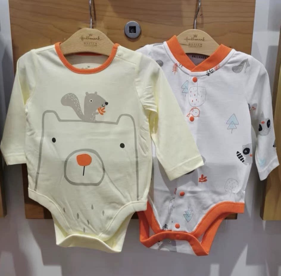 贺曼长袖连体连身衣包臀包屁哈衣爬服男女同款婴幼儿宝宝童装小熊