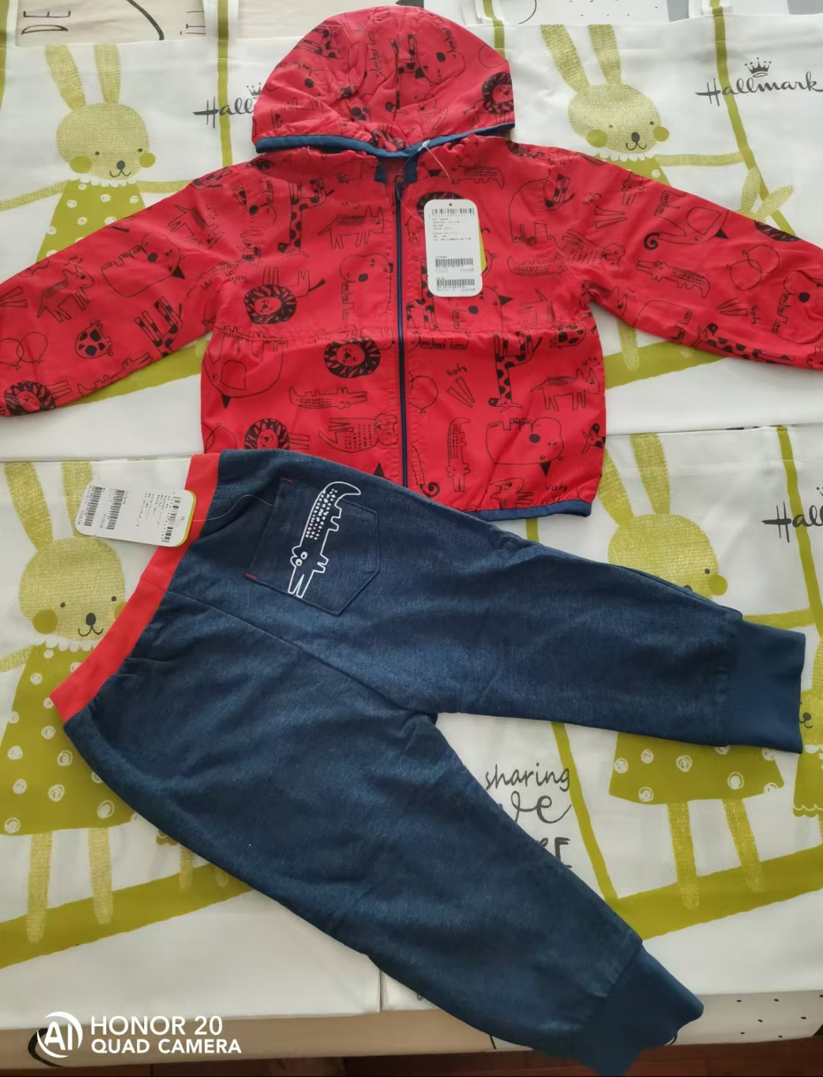 Hallmark贺曼春秋男宝宝纯棉双层外套上衣+长裤分体套装外出服80