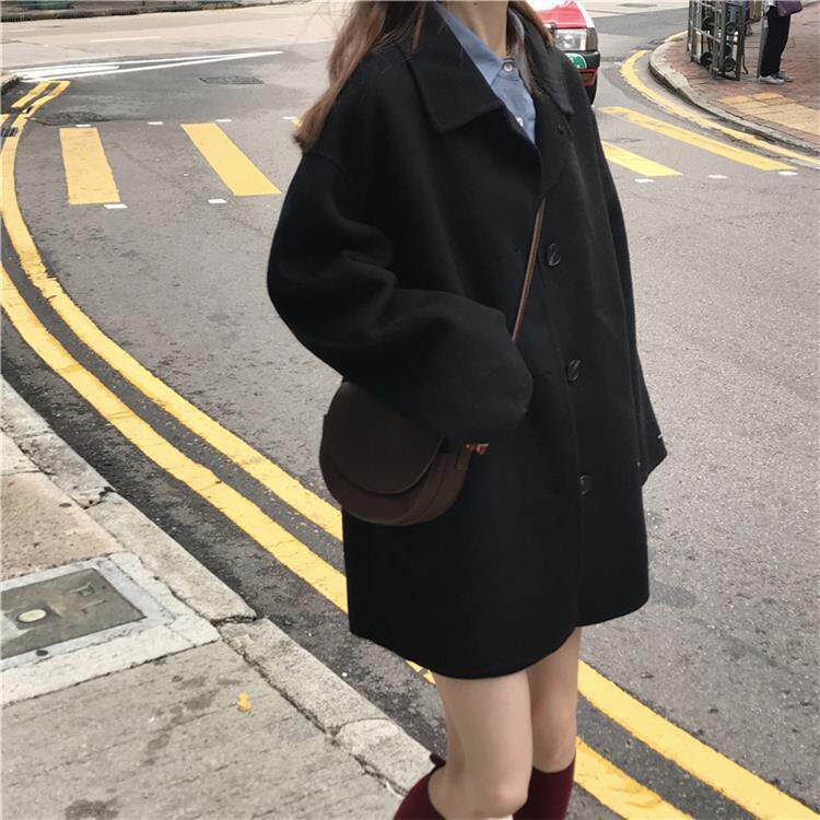 春秋薄款新款大衣女外套韩版宽松大码呢大衣