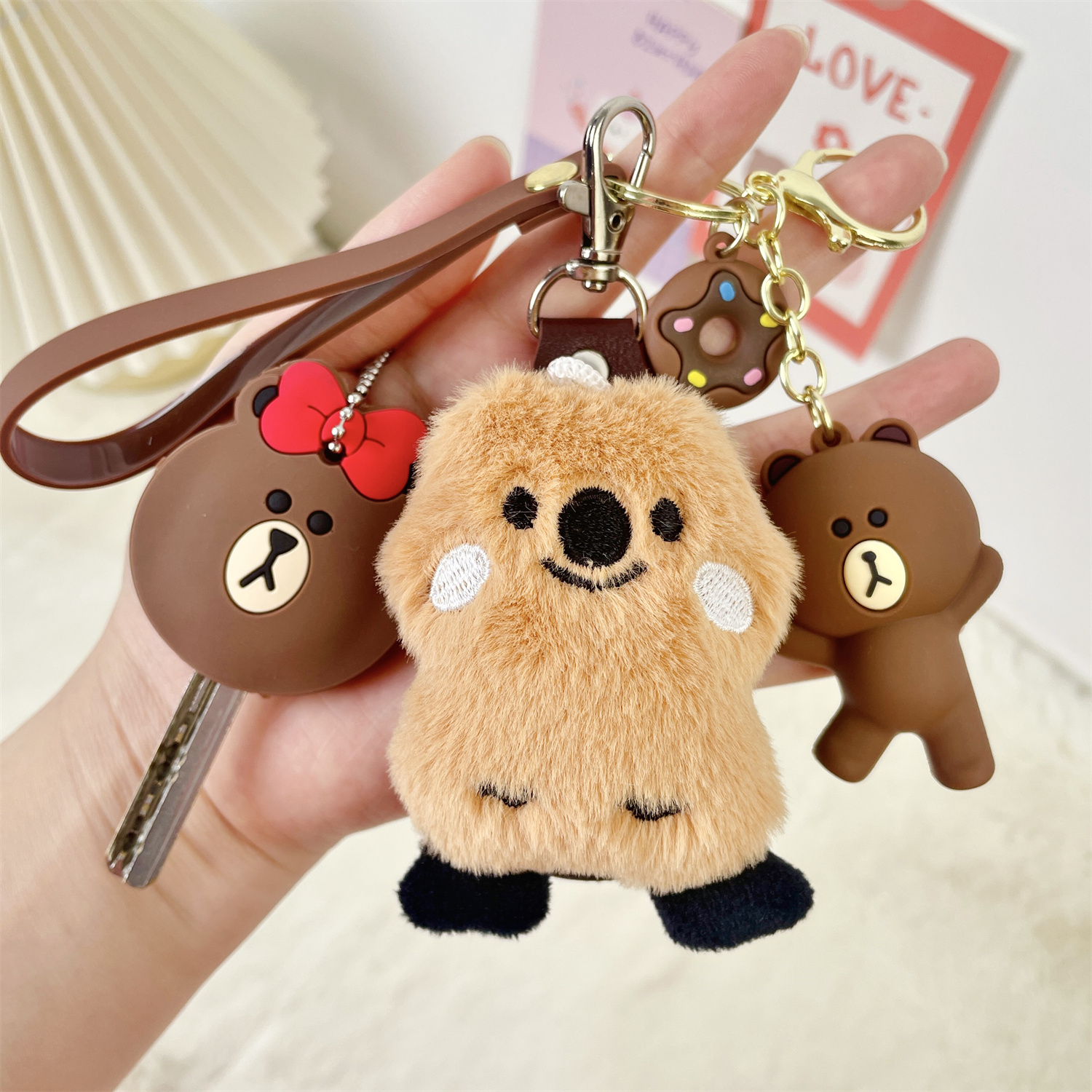 ins电动车钥匙套头立体毛绒可爱nfc长方形公交地铁圆形门禁卡套包