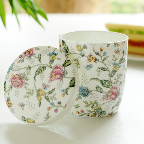 骨瓷带盖勺麦片早餐可爱马克杯