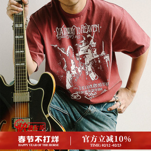 布鲁斯齐柏林飞艇摇滚乐重磅印花做旧水洗短宽短袖T恤MBBCAR窄幅