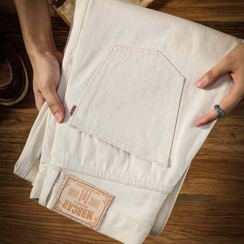 내로우 MMC 코튼 쉘 화이트 카우 베이지 스트레이트 팬츠 아미 카키 레트로 워싱 셀비지 데님 진