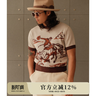 260G精梳棉高密针织衫西部系列牛仔骑马Rugged复古T恤MBBCAR窄幅