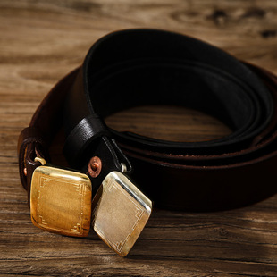 复古潮流 植鞣皮合页扣皮带男真皮头层牛皮手工纯黄铜自动扣腰带