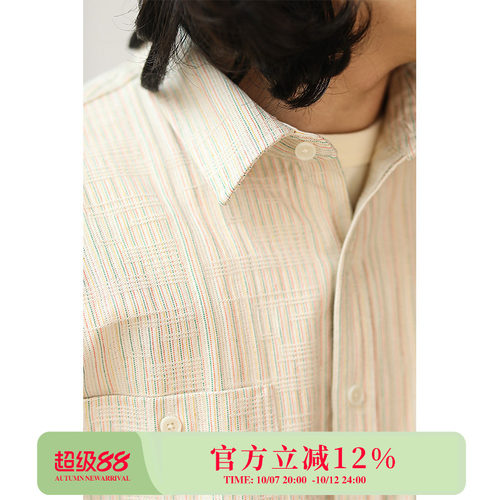 Mbbcar窄幅美式复古休闲线条衬衫
