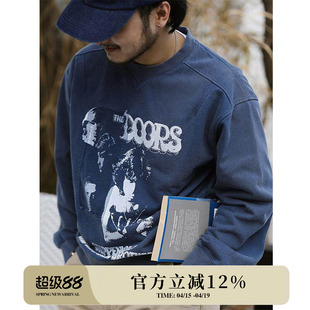 Used旧化系列迷幻摇滚大门乐队镂空水洗印花结构卫衣 MBBCAR窄幅