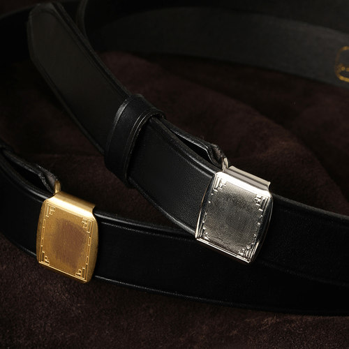 进口植鞣革牛皮1920s复古不锈钢合页扣3.8cm真皮腰带 MBBCAR窄幅