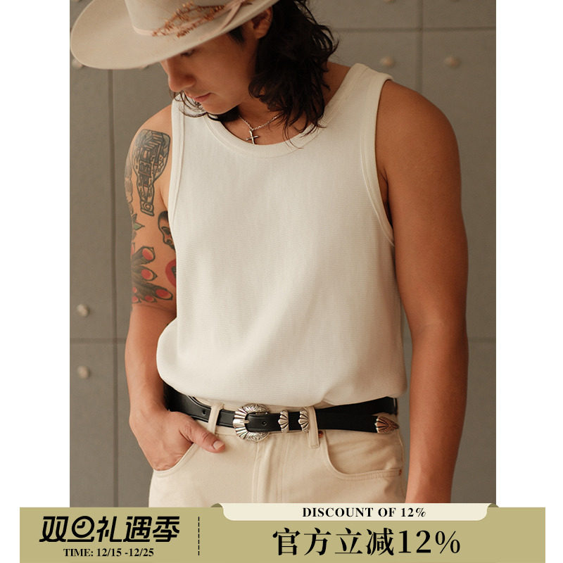 320G重磅水洗华夫格米白硬汉长纤维无袖背心马甲 MBBCAR窄幅