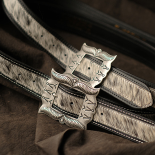 马年限定 马毛头层牛皮西部巴扣拼接植鞣革皮带MMC窄幅