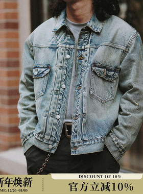 旧化系列TYPE2二代重工水洗破坏赤耳丹宁格纹牛仔夹克 MBCBAR窄幅