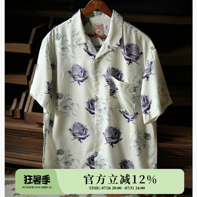 天丝 户外山系宽松蛊毒 蝎子玫瑰慵懒夏威夷短袖衬衫 MBBCAR窄幅