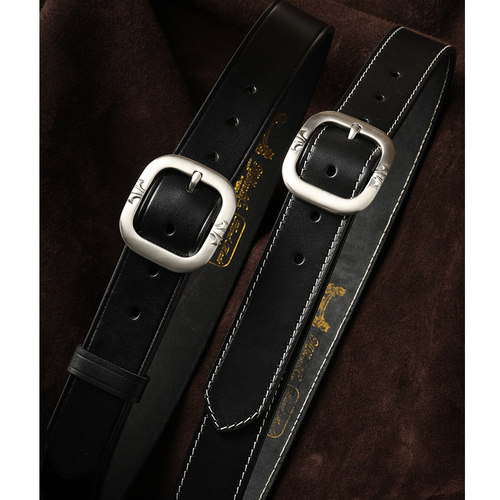 手工植鞣皮锈钢方型鸢尾花针扣3.8cm复古皮带 MBBCAR窄幅