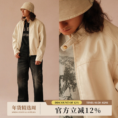 VTG系列14.7OZ棉籽壳白胚赤耳丹宁机车哈灵顿夹克MBBCAR窄幅