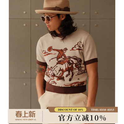 260G精梳棉高密针织衫西部系列牛仔骑马Rugged复古T恤MBBCAR窄幅