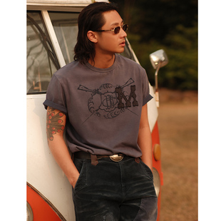 VTG系列 240克日晒水洗蓝狩猎植绒贴布绣短袖T恤 MBBCAR窄幅