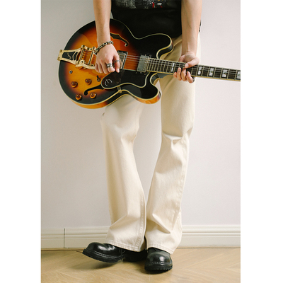 窄幅拉链长裤胚布白牛