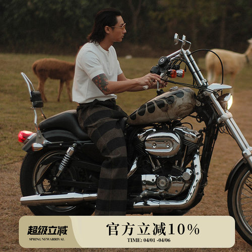 囚犯15.5OZ定织平纹胡椒盐面料灰黑条纹骑士工装裤 MBBCAR窄幅