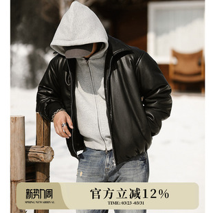 Urban城市系列面包剪裁填充短款 MBBCAR窄幅 Bomber飞行员皮衣夹克