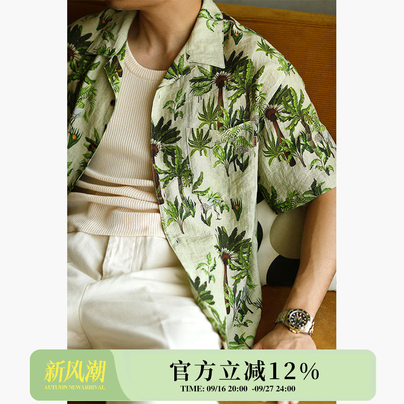 MBBCAR窄幅美式复古休闲短袖衬衫图片