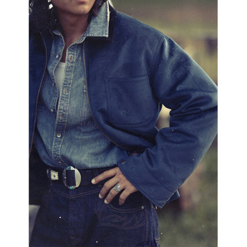 西部系列丝绒密歇根印第安唐草花图腾压花铁路工装夹克MBBCAR窄幅