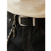 复古压线纯手工植鞣革纯牛皮亮面六角单边针扣皮带 MBBCAR窄幅